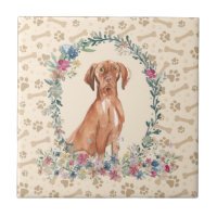 Hungarian Vizsla Dog Paw Print Floral Cute Beige