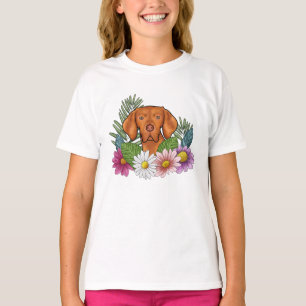 Hungarian Vizsla Dog With Colourful Nature Floral T-Shirt