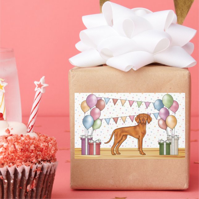 Hungarian Vizsla Dog With Pastel Colours Birthday Rectangular Sticker (Party)