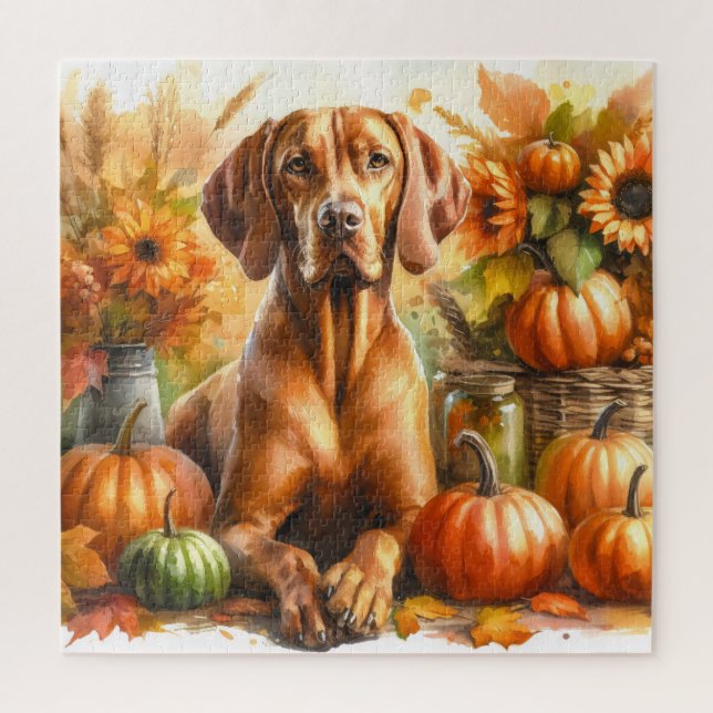 Hungarian Vizsla Fall Watercolor Jigsaw Puzzle (Vertical)