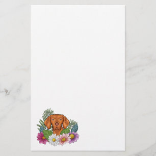 Hungarian Vizsla Head With Colourful Summer Flower Stationery