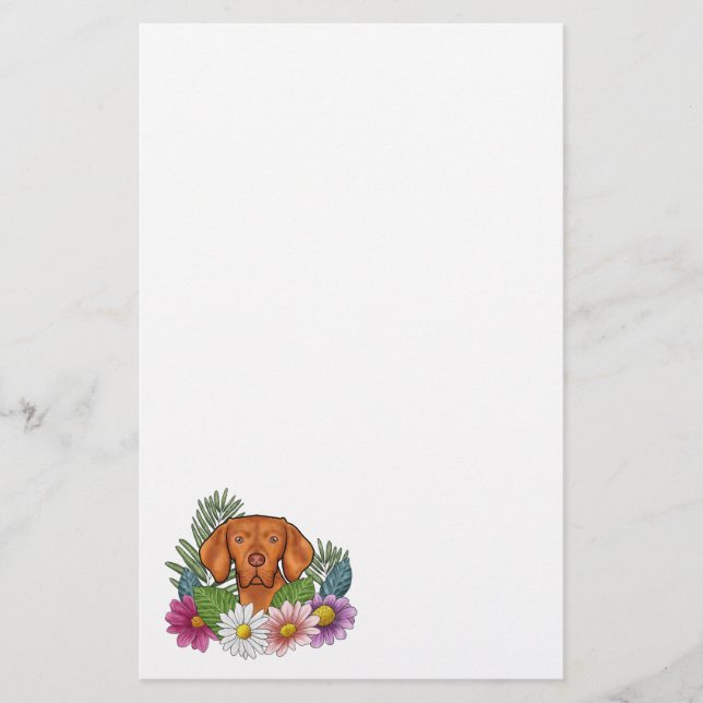 Hungarian Vizsla Head With Colourful Summer Flower Stationery (Front)