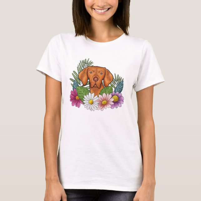 Hungarian Vizsla Head With Colourful Summer Flower T-Shirt (Front)