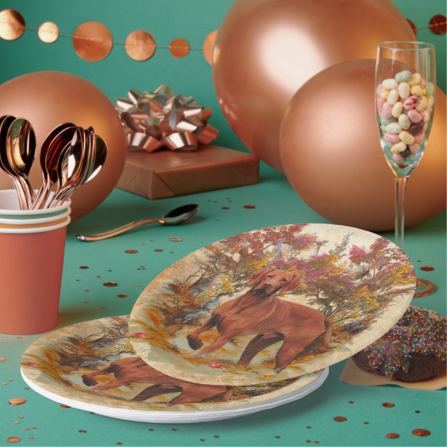 Hungarian Vizsla, hunting ducks in winter     Pape Paper Plate (Multi)