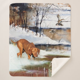 Hungarian Vizsla, hunting ducks in winter Sherpa Blanket