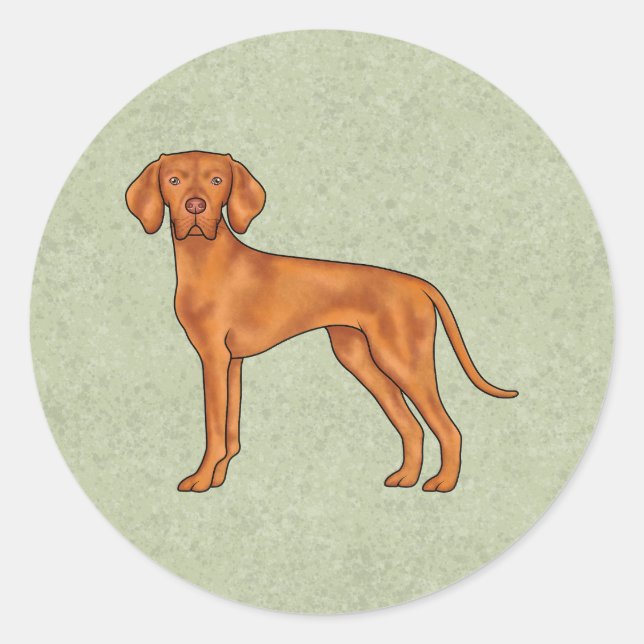 Hungarian Vizsla Pointer Cartoon Dog Drawing Green Classic Round Sticker (Front)