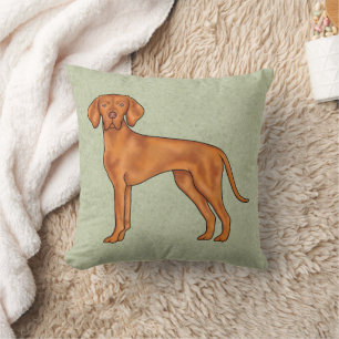 Hungarian Vizsla Pointer Cartoon Dog Drawing Green Cushion