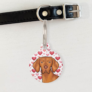 Hungarian Vizsla Red Hearts Pattern Dog Love Pink Pet Tag