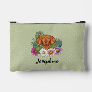 Hungarian Vizsla With Colourful Flowers And Name Accessory Pouch