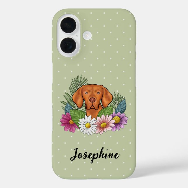 Hungarian Vizsla With Colourful Flowers And Name Case-Mate iPhone Case (Back)