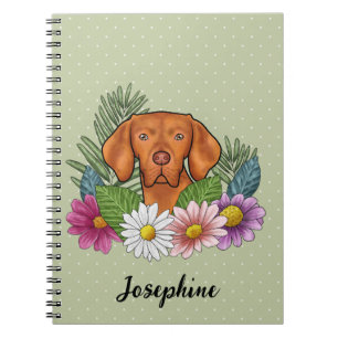 Hungarian Vizsla With Colourful Flowers And Name Notebook