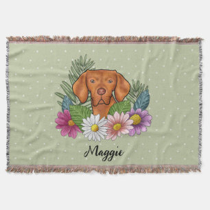 Hungarian Vizsla With Colourful Flowers And Name Throw Blanket