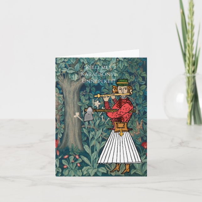 Hungarian Woodsman Folk Art on Tapestry Background Card (Front)