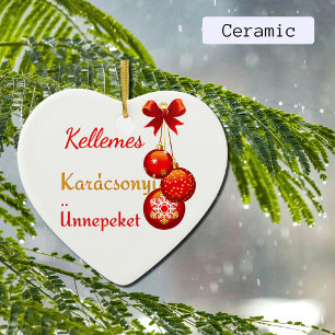Hungarian Xmas Greetings Ceramic Tree Decoration