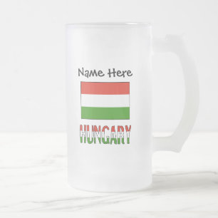 Hungary and Hungarian Flag Personalised  Frosted Glass Beer Mug