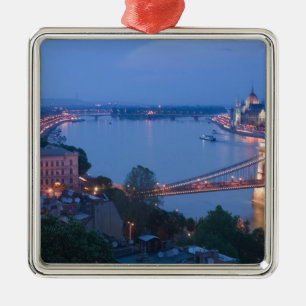 HUNGARY, Budapest: Szechenyi (Chain) Bridge, 2 Metal Tree Decoration