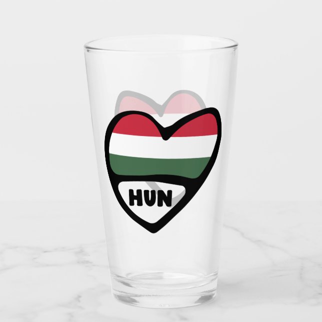 Hungary Country Code Flag Heart, HUN Glass (Front)