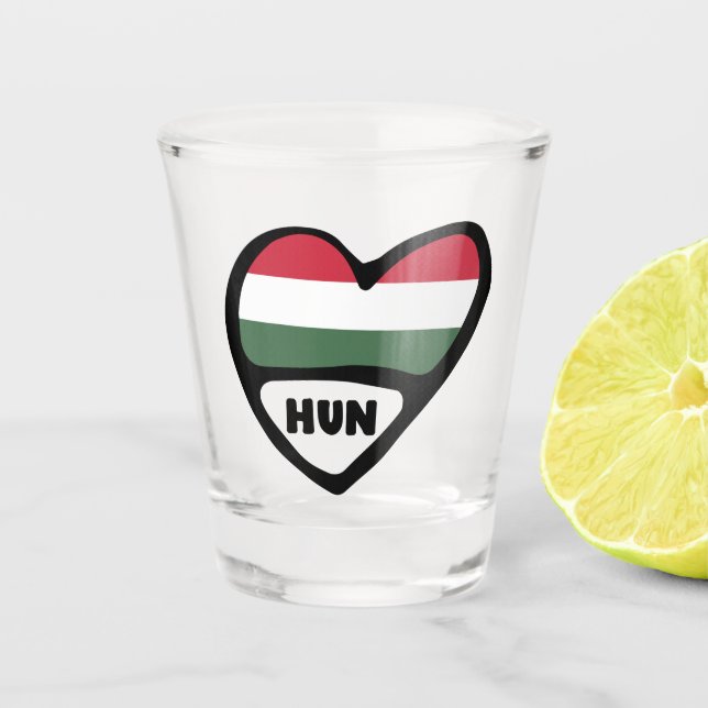 Hungary Country Code Flag Heart, HUN Shot Glass (Front)