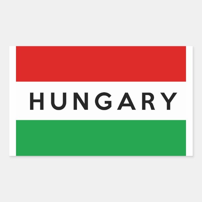 hungary country flag symbol name text rectangular sticker (Front)