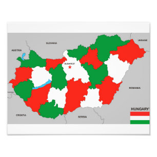 hungary country political map flag photo print
