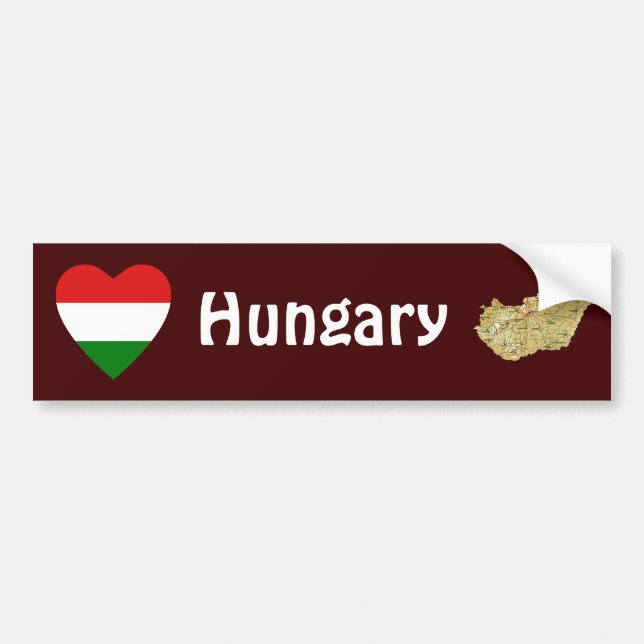 Hungary Flag Heart + Map Bumper Sticker (Front)