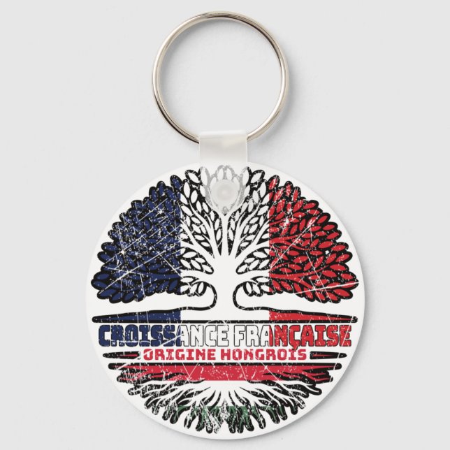 Hungary Hungarian French France Tree Roots Flag Key Ring (Front)