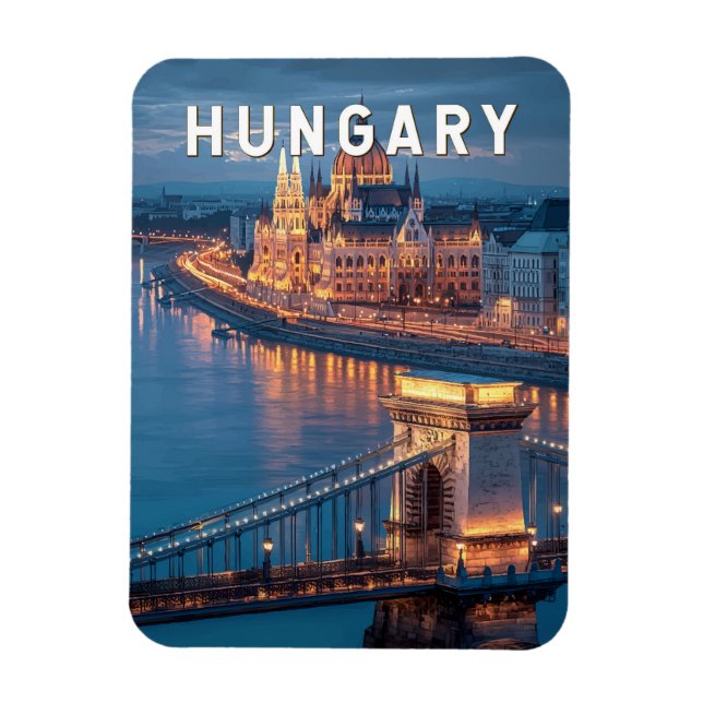 Hungary Illustration Travel Art Vintage Magnet (Vertical)