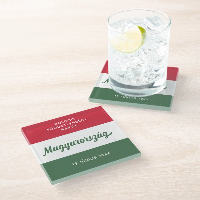 Hungary Independence Day National Flag Glass Coaster (Angled)