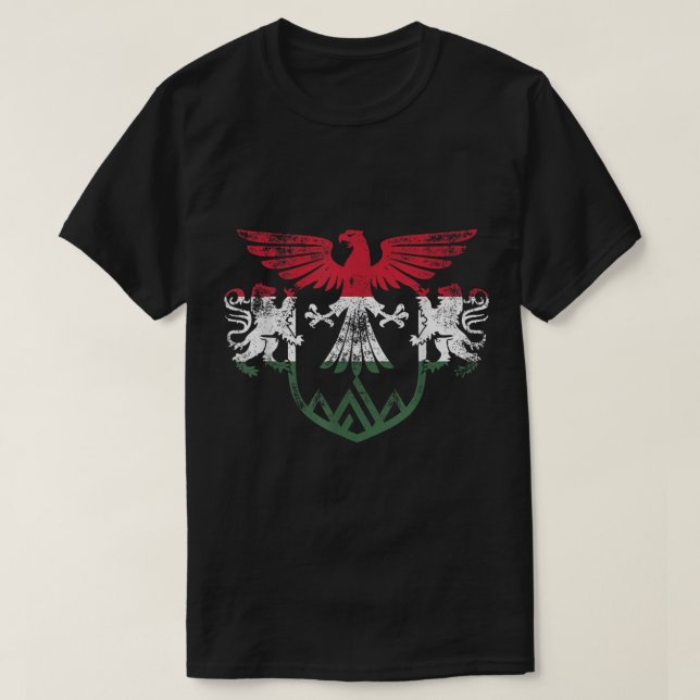 Hungary Lions and Eagle Symbol - Hungarian Flag  T-Shirt (Design Front)