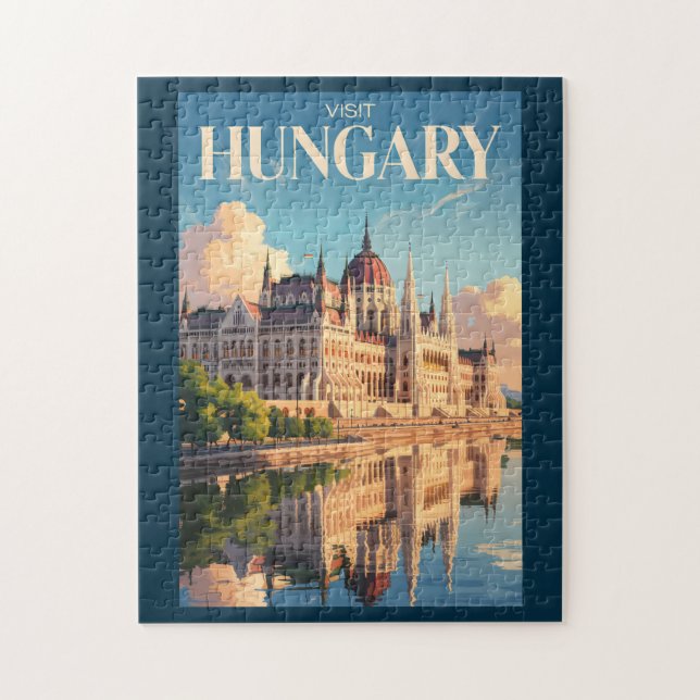 Hungary Parliament Illustration Travel Art Vintage Jigsaw Puzzle (Vertical)