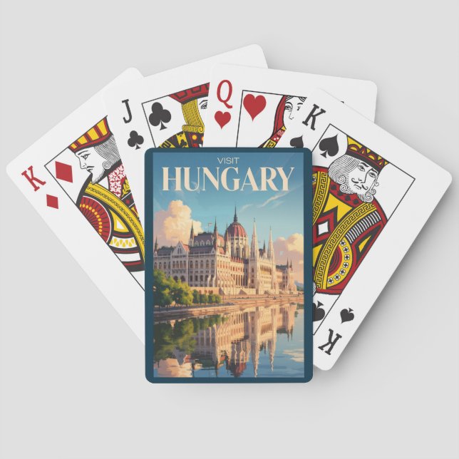 Hungary Parliament Illustration Travel Art Vintage Playing Cards (Back)