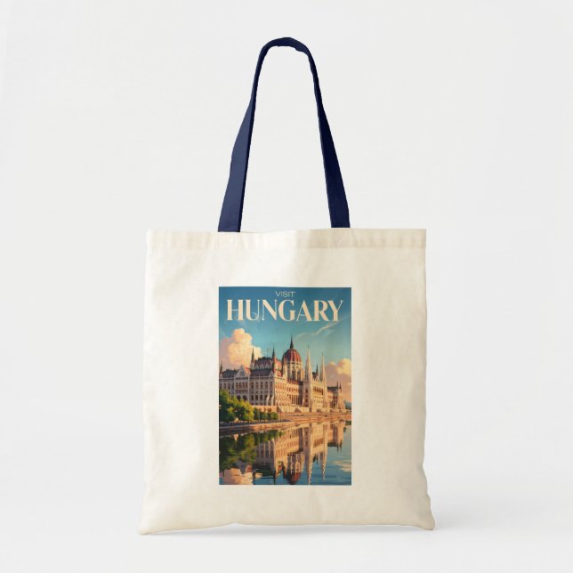 Hungary Parliament Illustration Travel Art Vintage Tote Bag (Front)