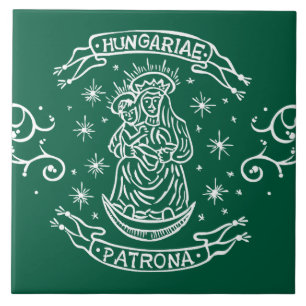 hungary religious motif mediaeval virgin mary jesu tile