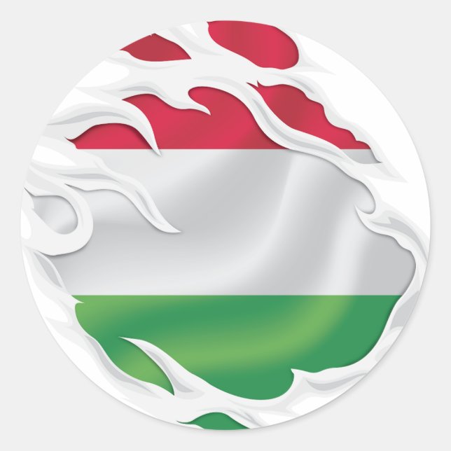 Hungary Ripped Flag Classic Round Sticker (Front)