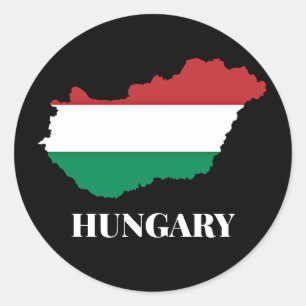 Hungary, silhouette and flag, classic round sticker