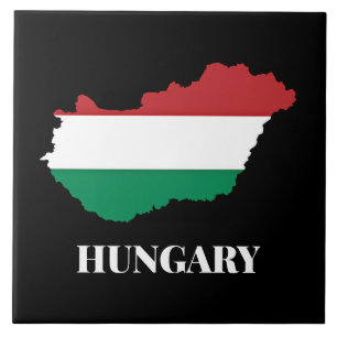 Hungary, silhouette and flag, tile