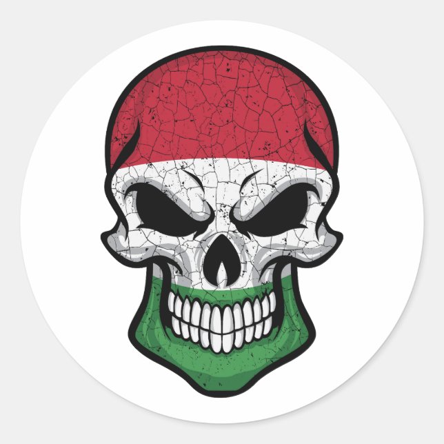 Hungary Smiling Skull Flag Classic Round Sticker (Front)