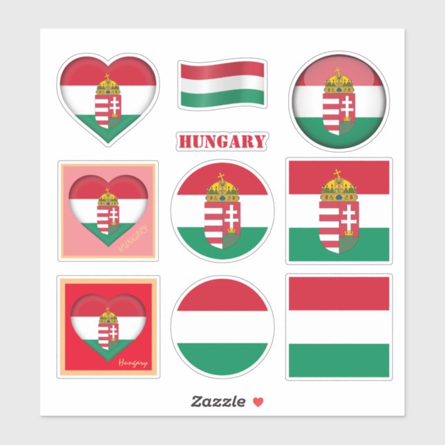 Hungary stickers & Hungarian Flag, Heart /sports (Sheet)
