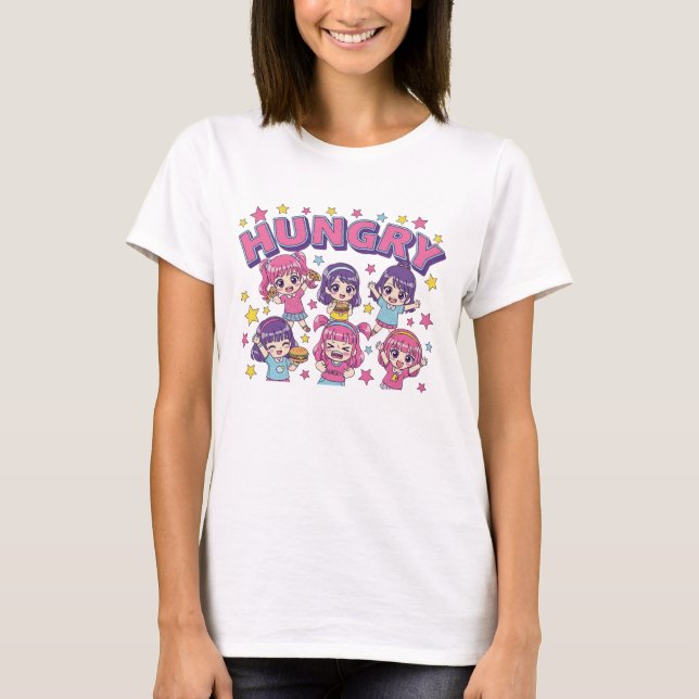 Hungry Anime Chibi Girls Cute Food Lover Women's  T-Shirt (Front)