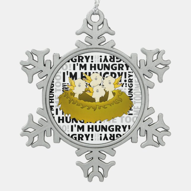 Hungry Birds Snowflake Pewter Christmas Ornament (Front)