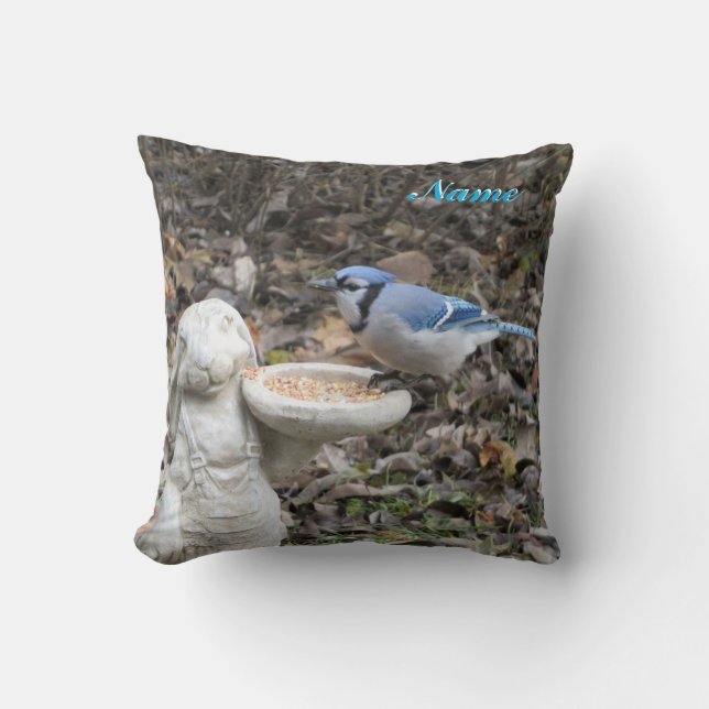 Hungry Blue Jay  Your Name Cushion (Front)