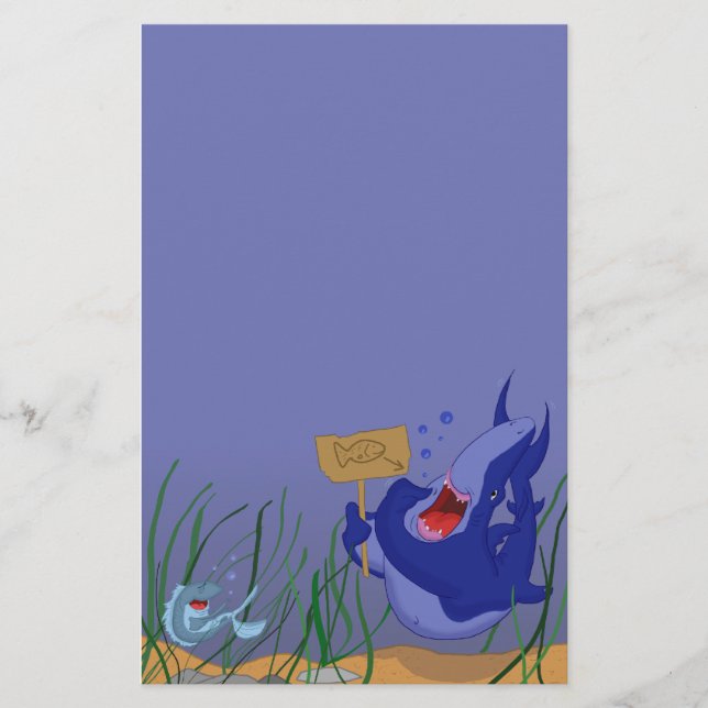 Hungry Blue Shark and Fish Stationery (Front)