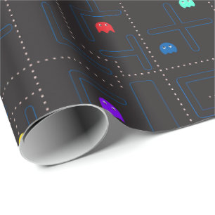 hungry cartoon monsters arcade 80s game  wrapping paper