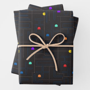 hungry cartoon monsters arcade 80s game  wrapping paper sheet