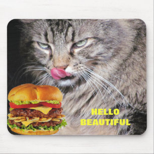 Hungry Cat Meets Beautiful Cheeseburger Mouse Mat