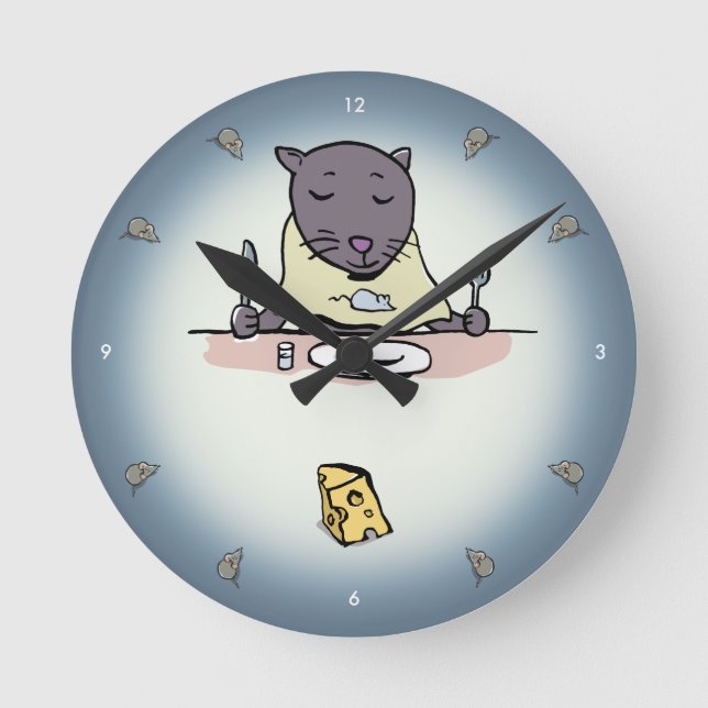hungry cat round clock (Front)