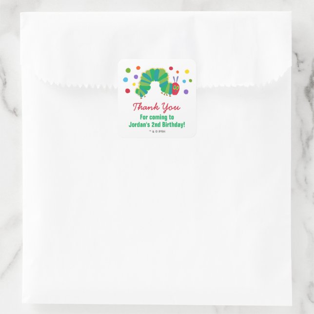 Hungry Caterpillar | Birthday Thank You  Square Sticker (Bag)