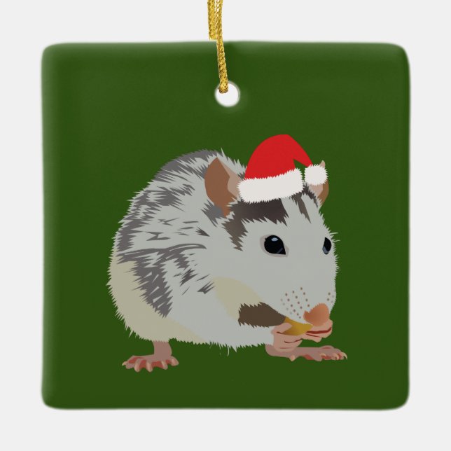 Hungry Christmas Rat Ceramic Ornament (Front)