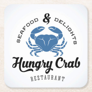 Hungry Crab Restaurant Poster Square Paper Coaster