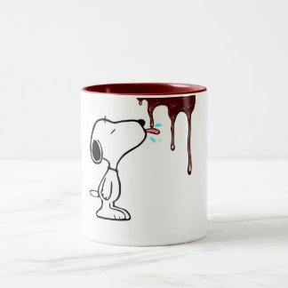 "Hungry Dog & Dripping Chocolate Fun Mug" Two-Tone Coffee Mug